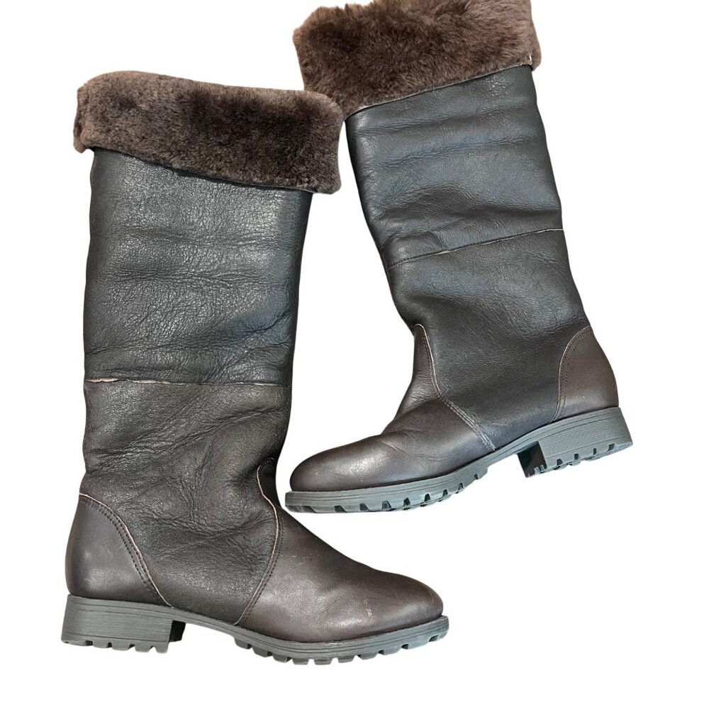 Kelsi Dagger Glenda‎ Boots Women's Size 6.5M Dark Brown Leather Fur Lined Tall